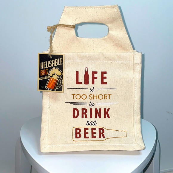 Reusable Bag 6 Pack Beer Tote 100% Cotton - Picture 1 of 5
